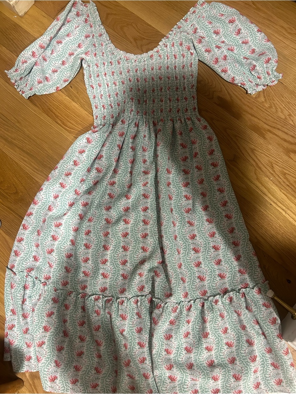 Hill House mint and coral smocked nap dress
